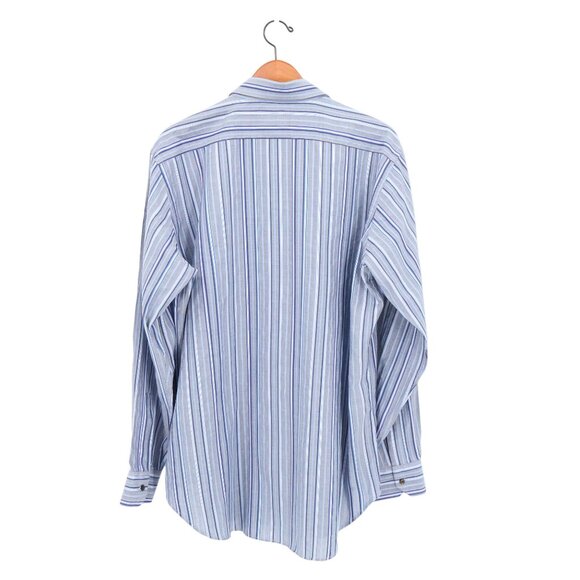 Etro Blue Striped Button Front Long Sleeve Men's Shirt 44 - Picture 4 of 5